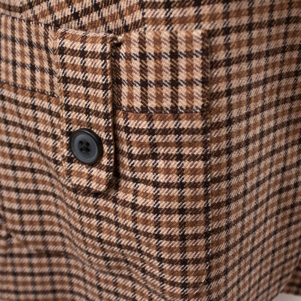 Vintage 90s M Wool Plaid Blazer Skirt Suit Brown - Picture 2 of 16